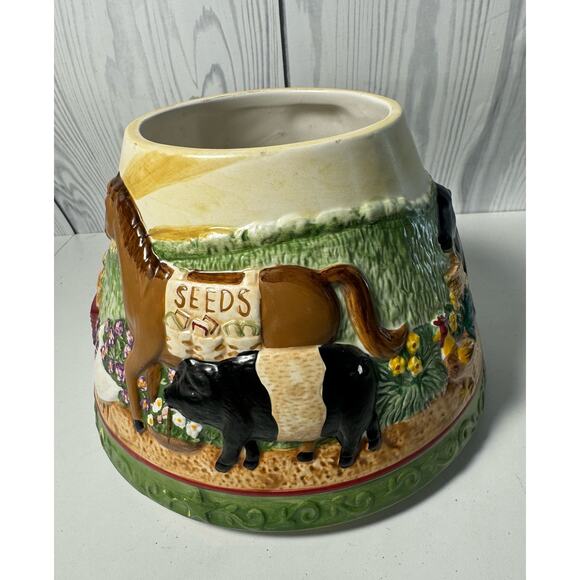 HTF Yankee Candle Large Candle Jar Shade Topper Farm Barnyard w/Plate (READ) - Picture 7 of 12